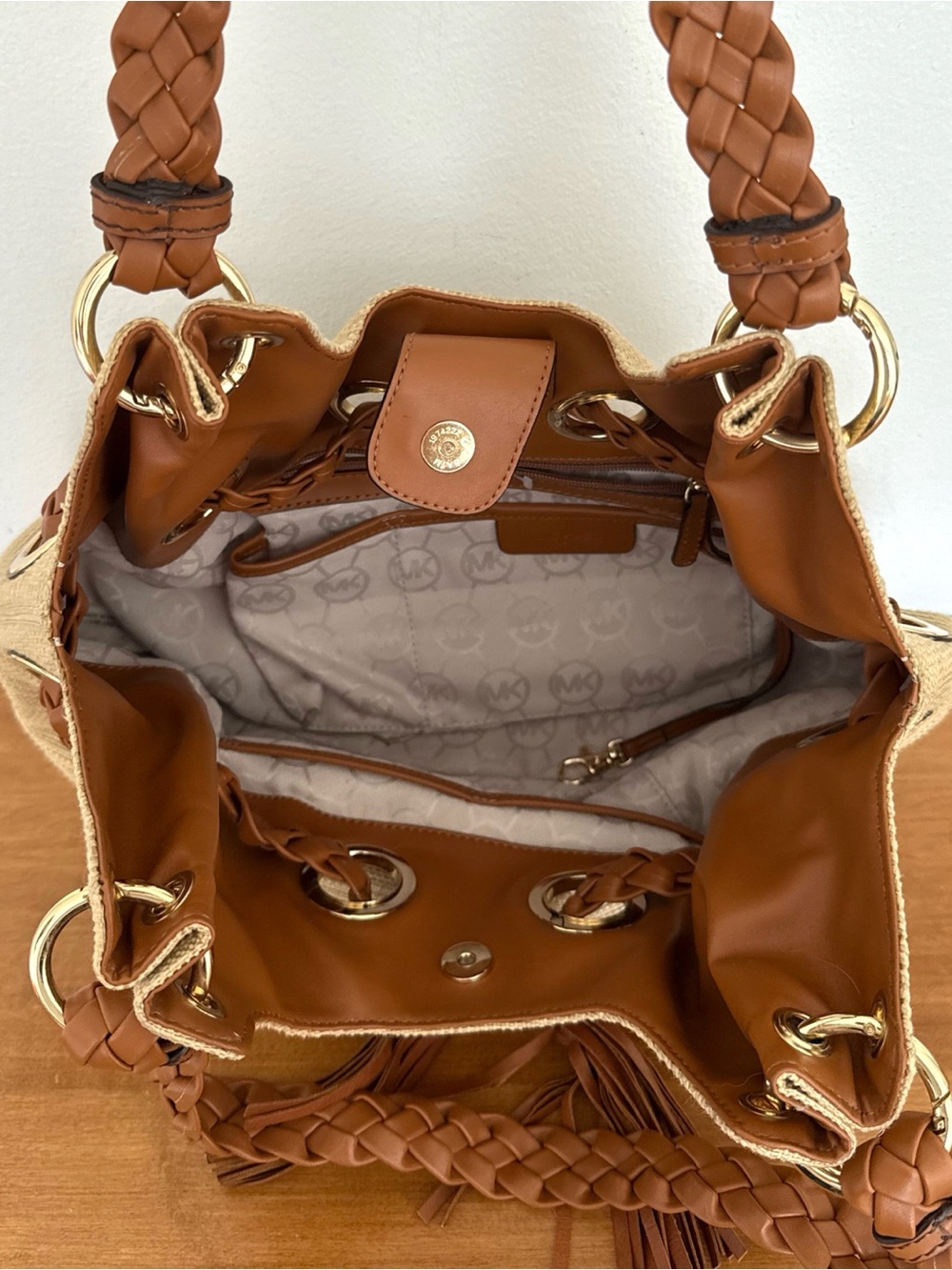 Michael Kors Large Braided Raffia Shoulder Bag in Natural/Tan - Picture 8 of 9